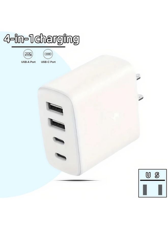 White 4 In 1 Fast Charger Head Dual USB C And USB A Port For iPhone And Other Models - Image 1